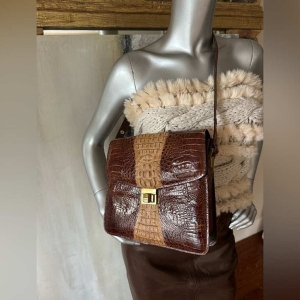 Rare & Exotic Crocodile & Alligator Turn Key Shoulder Bag - Picture 3 of 12